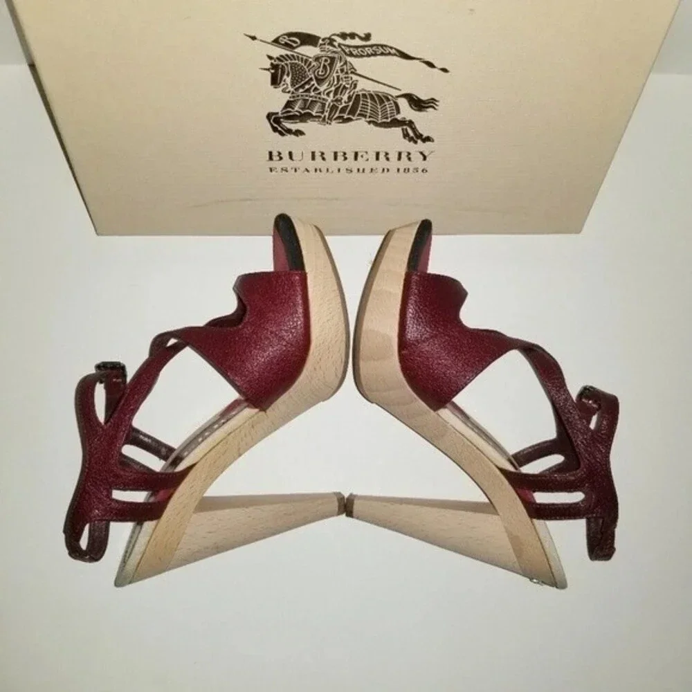 Burberry 36.5 Criss-cross Leather Platform Sandals Made‎ In Italy